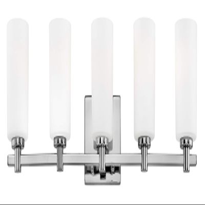 Hinkley Karlie Five Light Vanity, Chrome Finish with Etched Opal Glass, Chrome