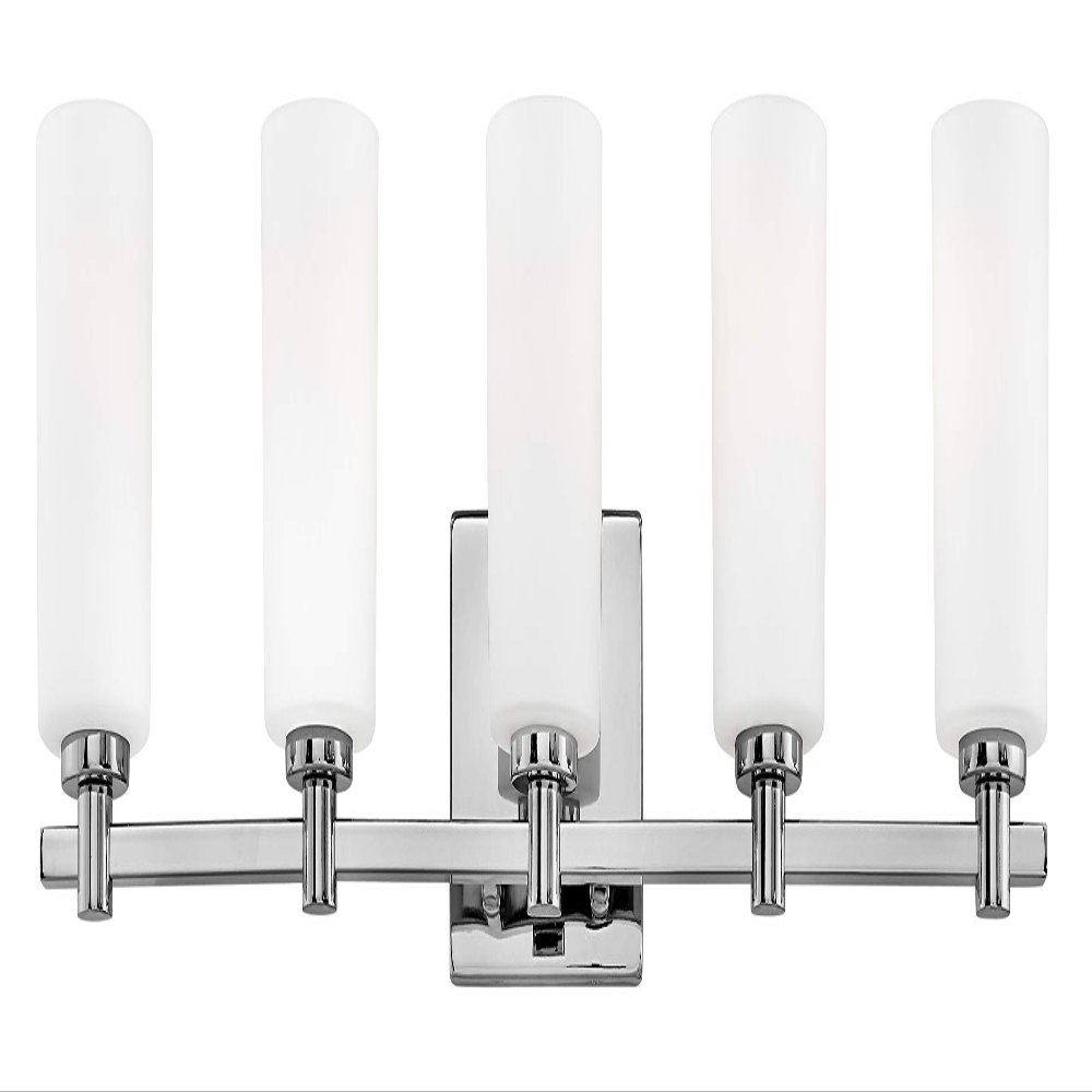 Hinkley Karlie Five Light Vanity, Chrome Finish with Etched Opal Glass, Chrome