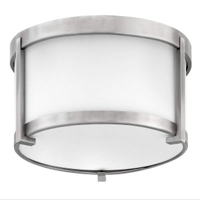 Hinkley Lowell Medium Flush Bathroom Ceiling Light, Antique Nickel/Opal
