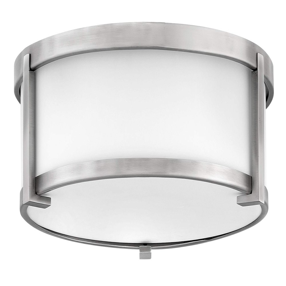 Hinkley Lowell Medium Flush Bathroom Ceiling Light, Antique Nickel/Opal