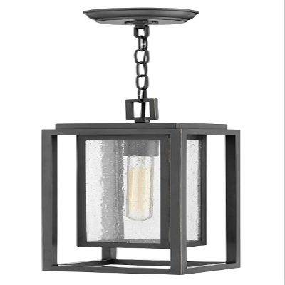 Hinkley Republic Medium Hanging Outdoor Lantern, Composite, Clear Seedy Glass Panes, Anti-Fading Finish, Oil Rubbed Bronze Finish