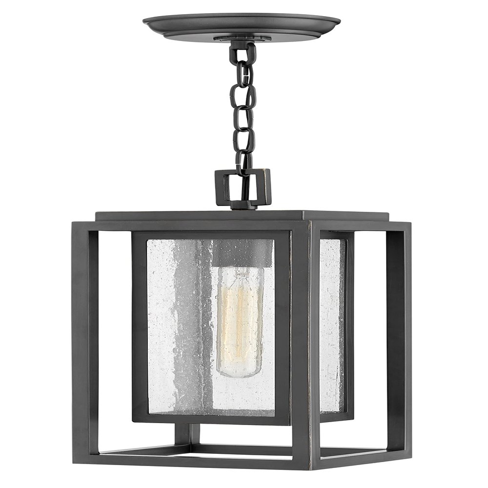 Hinkley Republic Medium Hanging Outdoor Lantern, Composite, Clear Seedy Glass Panes, Anti-Fading Finish, Oil Rubbed Bronze Finish
