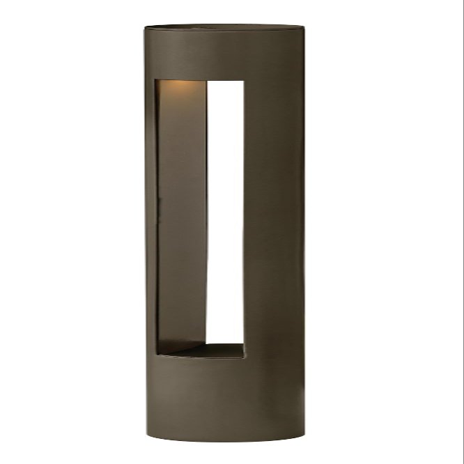 Hinkley Atlantis 12V Small Round Landscape Bollard, Aluminum, Etched Glass Lens, Modern, LED Bulb Included, Bronze Finish