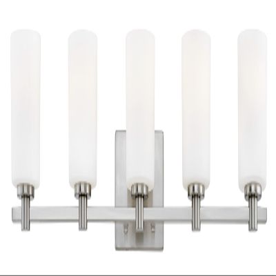 Hinkley Karlie Five Light Vanity, Brushed Nickel Finish with Etched Opal Glass Karlie Bathroom, Brushed Nickel