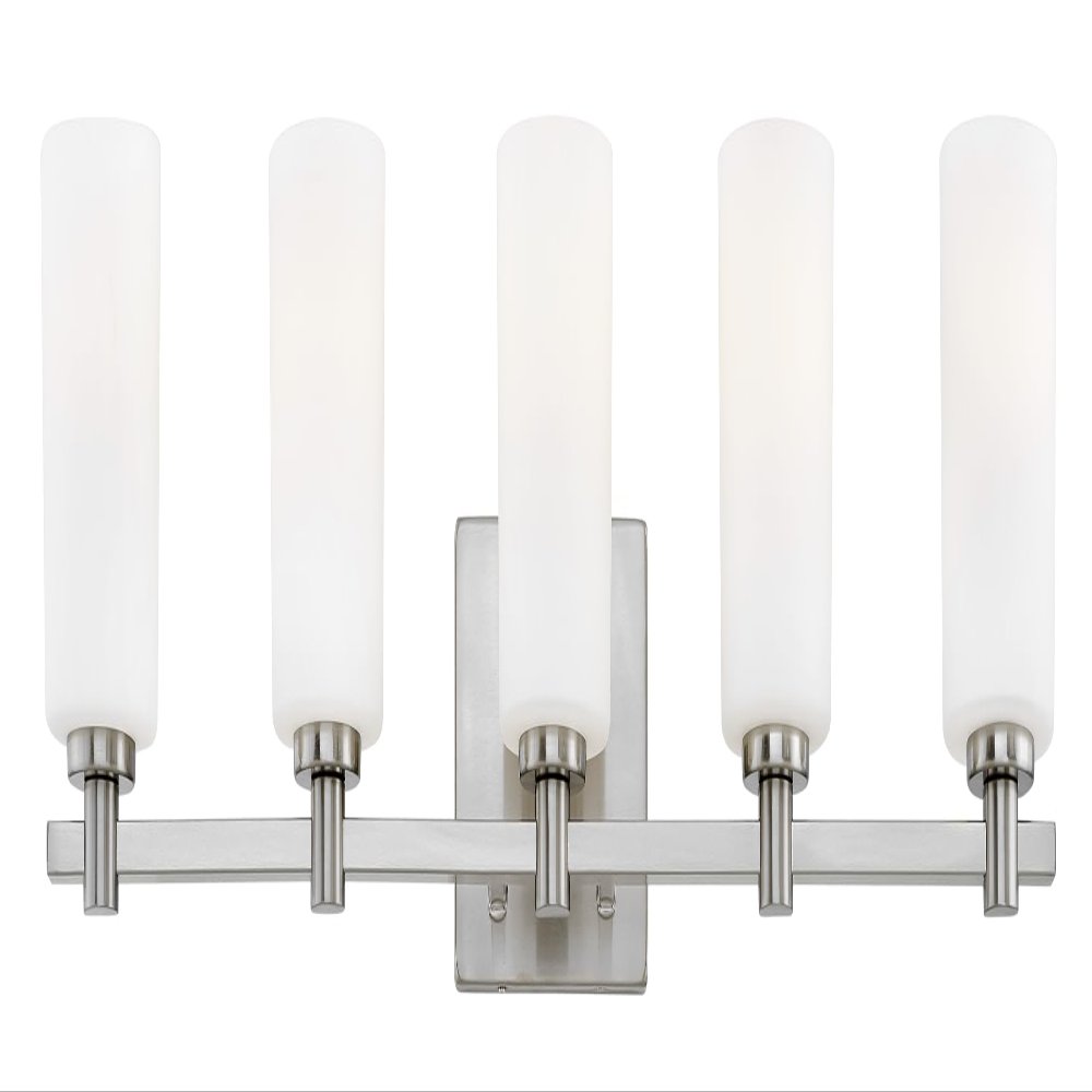 Hinkley Karlie Five Light Vanity, Brushed Nickel Finish with Etched Opal Glass Karlie Bathroom, Brushed Nickel