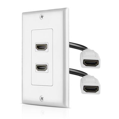 TNP HDMI Wall Plate - 2 Port HDMI Socket Plug Jack Outlet Decorative Face Plate Cover Mount Panel w/ 4K UHD ARC/eARC Ethernet Pass-Thru Support High Speed Extension Pigtail Coupler Cable
