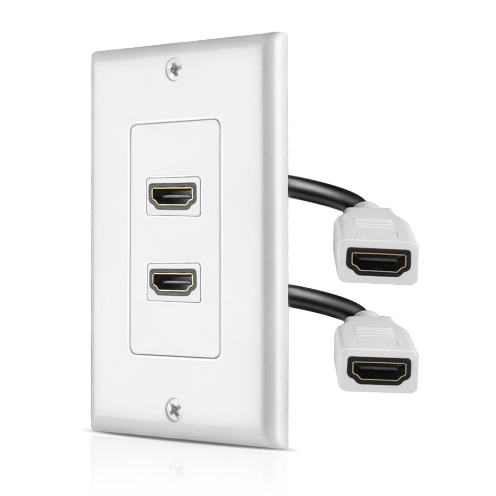 TNP HDMI Wall Plate - 2 Port HDMI Socket Plug Jack Outlet Decorative Face Plate Cover Mount Panel w/ 4K UHD ARC/eARC Ethernet Pass-Thru Support High Speed Extension Pigtail Coupler Cable
