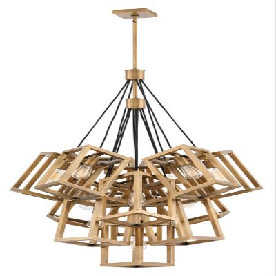Fredrick Ramond Ensemble Medium Multi-Tier Chandelier - Thirteen Light, Includes (1) 4-in, (1) 6-in, (2) 12-in, and (1) 30-in Down Rods, Geometric, Dimmable - Brushed Bronze Finish