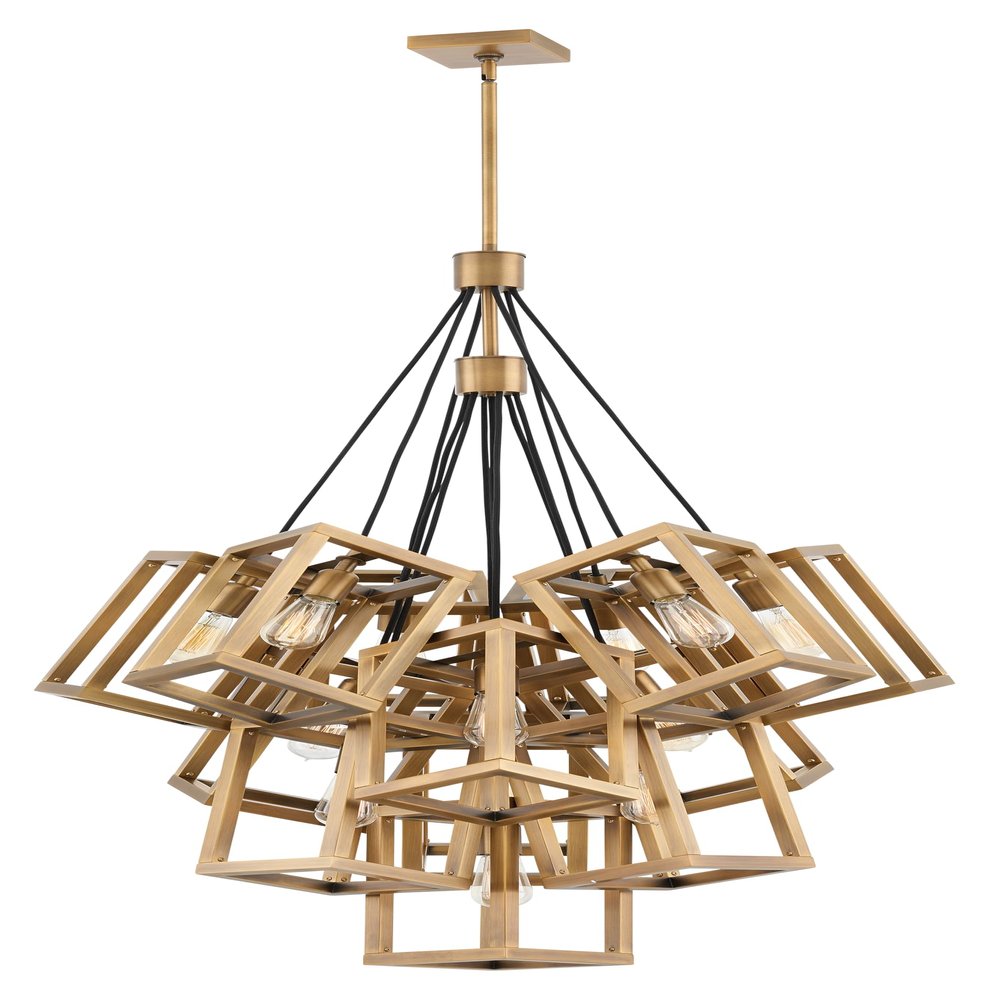 Fredrick Ramond Ensemble Medium Multi-Tier Chandelier - Thirteen Light, Includes (1) 4-in, (1) 6-in, (2) 12-in, and (1) 30-in Down Rods, Geometric, Dimmable - Brushed Bronze Finish