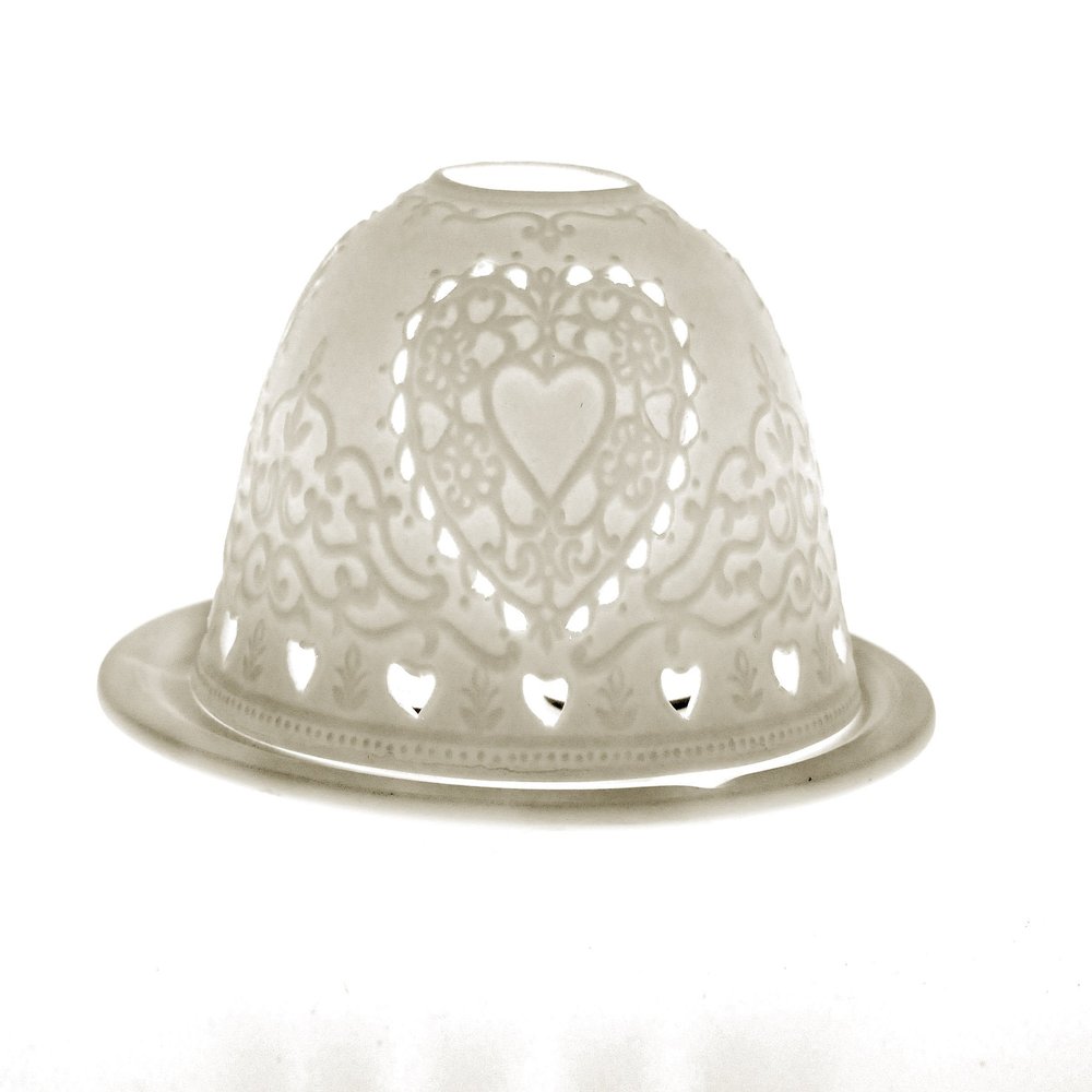 Kerzenfarm Porcelain Dome Lights in a Lace Heart Design