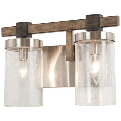 Minka Lavery 4632-106 Bridlewood Vanity Bath Light, 2-Light, 120 Total Watts, 14-in H x 8.75-in W, Stone Grey w/Brushed Nickel