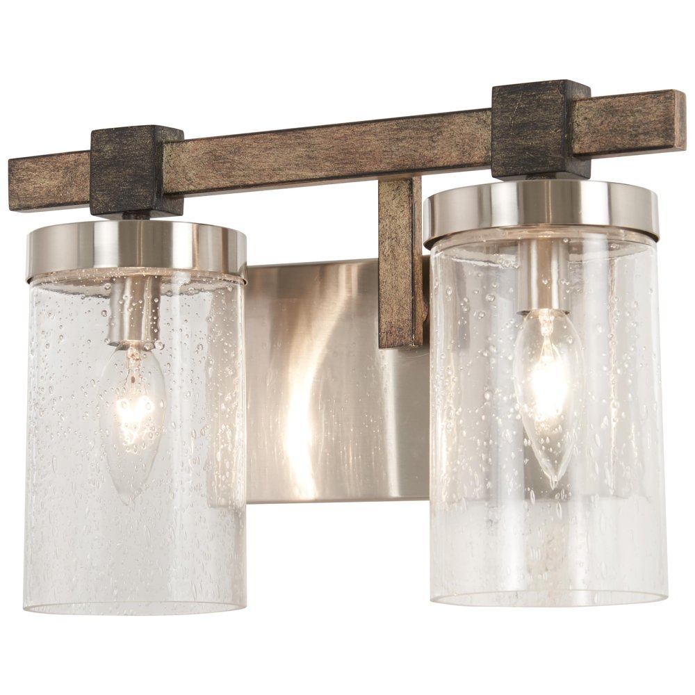 Minka Lavery 4632-106 Bridlewood Vanity Bath Light, 2-Light, 120 Total Watts, 14-in H x 8.75-in W, Stone Grey w/Brushed Nickel