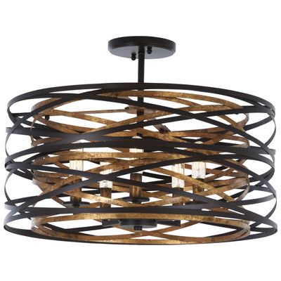 Minka Lavery 4671-111 Vortic Flow Semi-Flush, 5-Light, 300 Total Watts, 20-in H x 9-in W, Dark Bronze with Mosaic Gold Interior