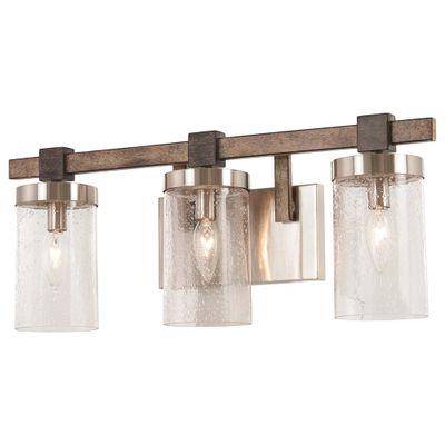 Minka Lavery 4633-106 Bridlewood Vanity Bath Light, 3-Light, 180 Total Watts, 22.5-in H x 8.75-in W, Stone Grey w/Brushed Nickel