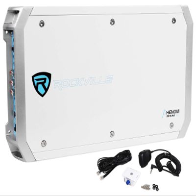 Rockville RXM-S6 2600W Peak/660W RMS 6-Channel Marine Amplifier, PA Microphone, Waterproof Design, Bass Remote for Boats and Marine Audio