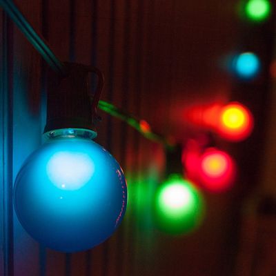 Wintergreen Lighting 15 Multicolor Satin G50 Indoor Outdoor Patio String Lights on Black Wire - Globe Bulb Lights, 15 Ft