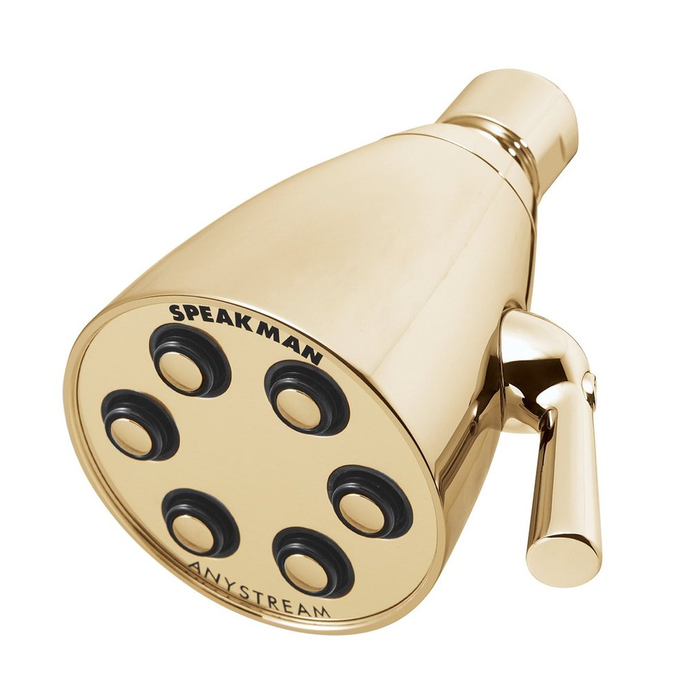 Speakman S-2252-PB-E2 Polished Solid Brass Shower Head, 3 Settings, Anystream Technology, Low Maintenance, Efficient