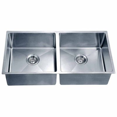 Dawn SRU331616 Undermount Small Corner Radius Equal Double Bowl Sink, Polished Satin