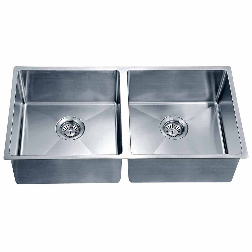 Dawn SRU331616 Undermount Small Corner Radius Equal Double Bowl Sink, Polished Satin