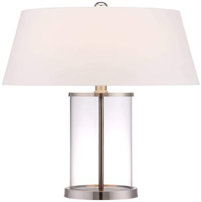 360 Lighting Modern Coastal Table Lamp Fillable 26.25" High Clear Glass Cylinder Brushed Nickel Metal White Drum Shade Decor for Living Room Bedroom Beach House Bedside Nightstand Home