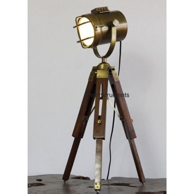 THOR INSTRUMENTS Antique Brass Spot Light Retro Searchlight with Tripod Stand Spotlight Table lamp Rustic Vintage Home Decor Gifts