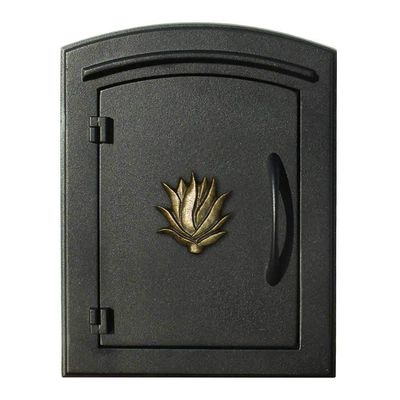 Qualarc MAN-1406-BL Manchester Column Mount Mailbox with "Decorative Agave Logo" in Black