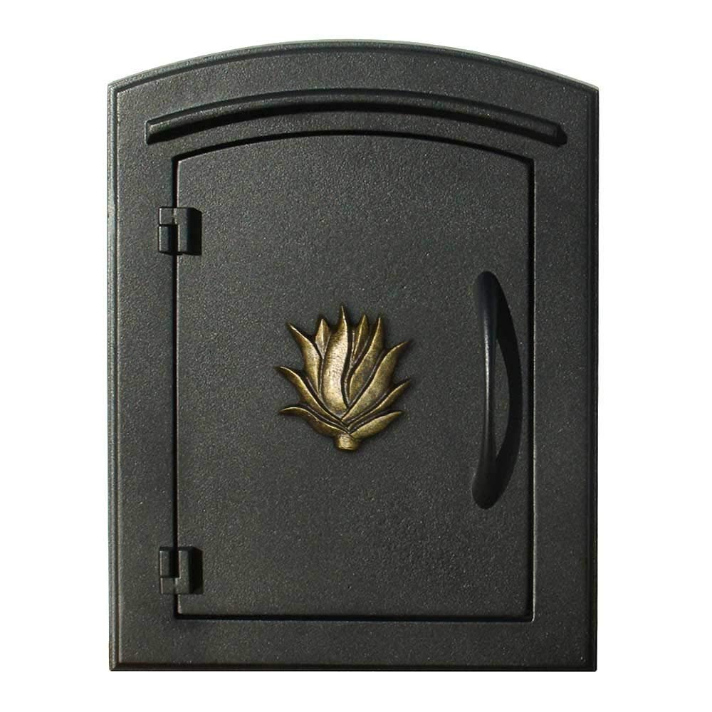 Qualarc MAN-1406-BL Manchester Column Mount Mailbox with "Decorative Agave Logo" in Black