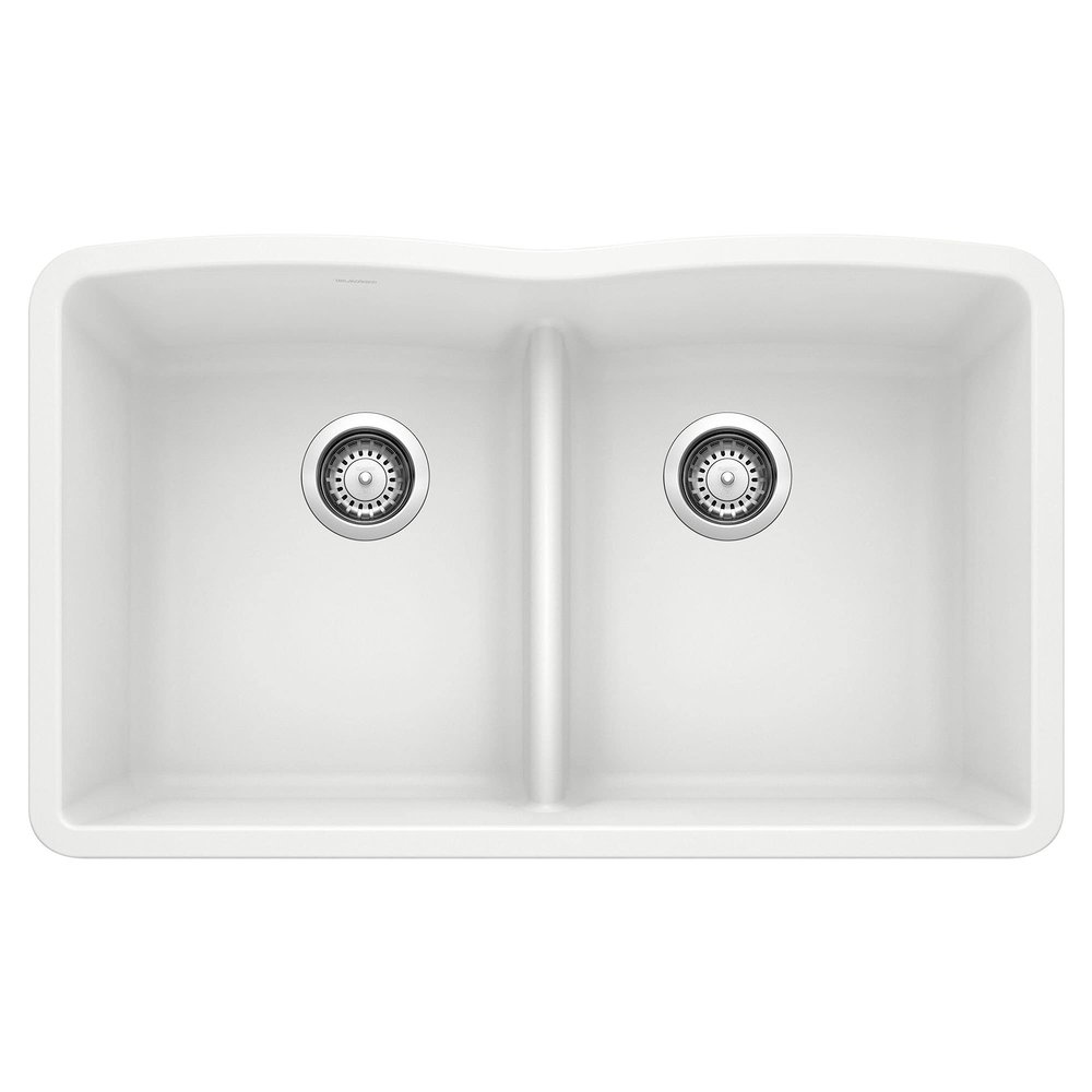 BLANCO, White 442074 DIAMOND SILGRANIT 50/50 Double Bowl Undermount Kitchen Sink with Low Divide
