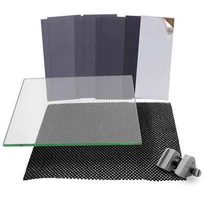 Peachtree Woodworking Supply Plate Glass Sharpening System (FINE) 9 7/8" wide x 11 13/16" long 5/16", 8 Sheets of Sticky Back (PSA) Sandpaper and One Non Slip Washable Rubber Mat