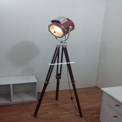 THOR INSTRUMENTS Collectible Leather SEARCHLIGHT Spotlight with Heavy Brown Tripod Floor LAMP Rustic Vintage Home Decor Gifts