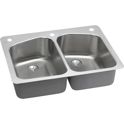 Elkay LKHSR33229PD1 Lustertone Classic Equal Double Bowl Dual Mount Stainless Steel Sink with Perfect Drain