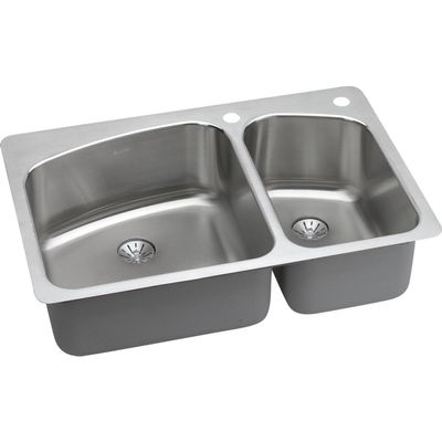 Elkay LKHSR2509RPD3 Lustertone Classic 60/40 Double Bowl Dual Mount Stainless Steel Sink with Perfect Drain