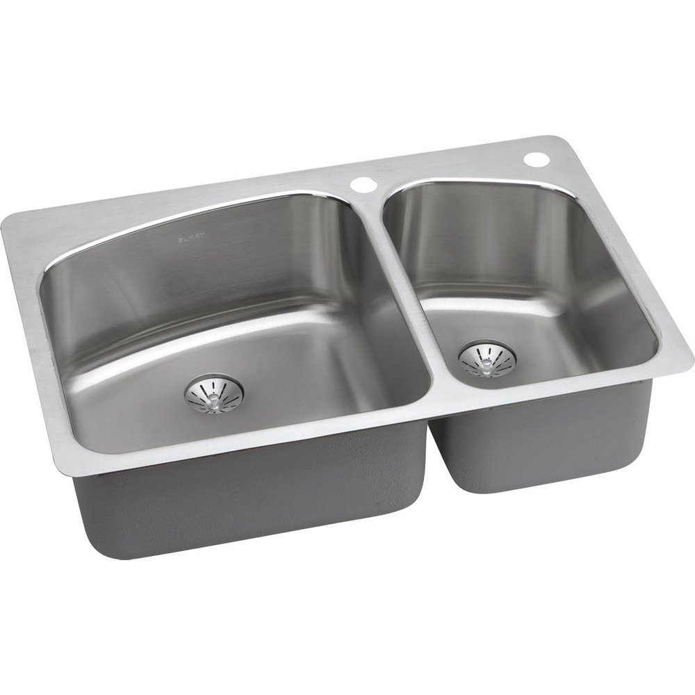 Elkay LKHSR2509RPD3 Lustertone Classic 60/40 Double Bowl Dual Mount Stainless Steel Sink with Perfect Drain