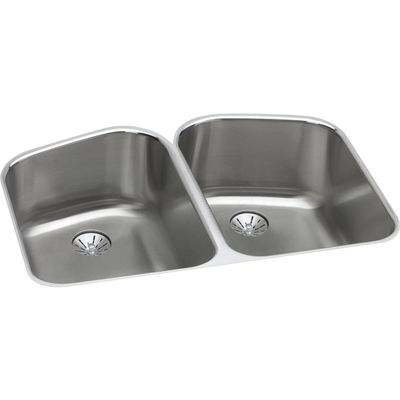 Elkay ELUH32229PD Lustertone Classic Double Bowl Undermount Stainless Steel Sink with Perfect Drain