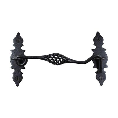 Renovators Supply Manufacturing Door Latch Lock 6.6 in. Black Birdcage Style Wrought Iron Hook and Eye Latch for Door with Mounting Hardware