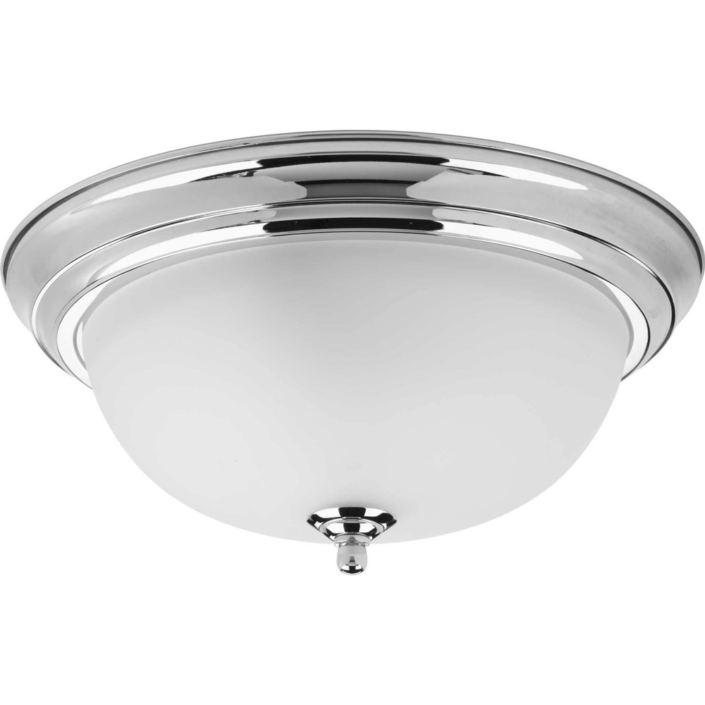 Progress Lighting 2-Light Ceiling Light, Flush Mount Ceiling Light Fixture for Interior Kitchen Lights, Hallway, Bedroom, Living Room, 13-1/4, 5-7/8, Polished Chrome, Etched Glass Shade