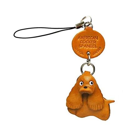 Vanca.com American Cocker Spaniel Dog Leather Dog mobile/Cellphone Charm VANCA CRAFT-Collectible Cute Mascot Made in Japan