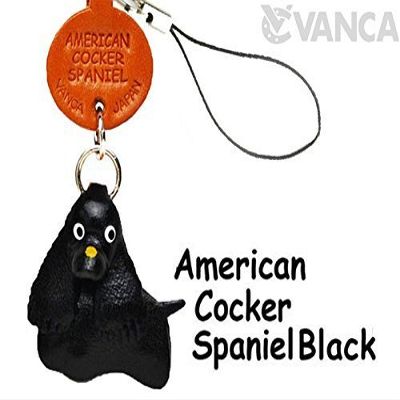 Vanca.com American Cocker Spaniel Black Dog Leather Dog mobile/Cellphone Charm VANCA CRAFT-Collectible Cute Mascot Made in Japan