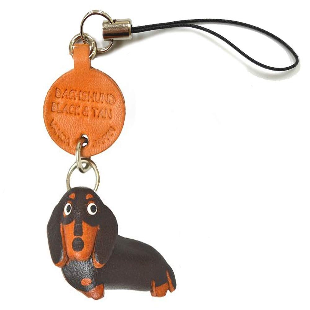 Dachshund short hair Black&Tan Leather Dog mobile/Cellphone Charm VANCA CRAFT-Collectible Cute Mascot Made in Japan