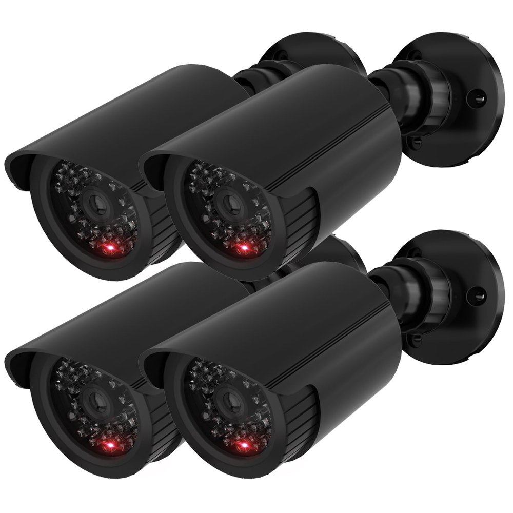 WALI Fake Security Camera with Flashing Red Light, 4 Pack, BlackTC-B4