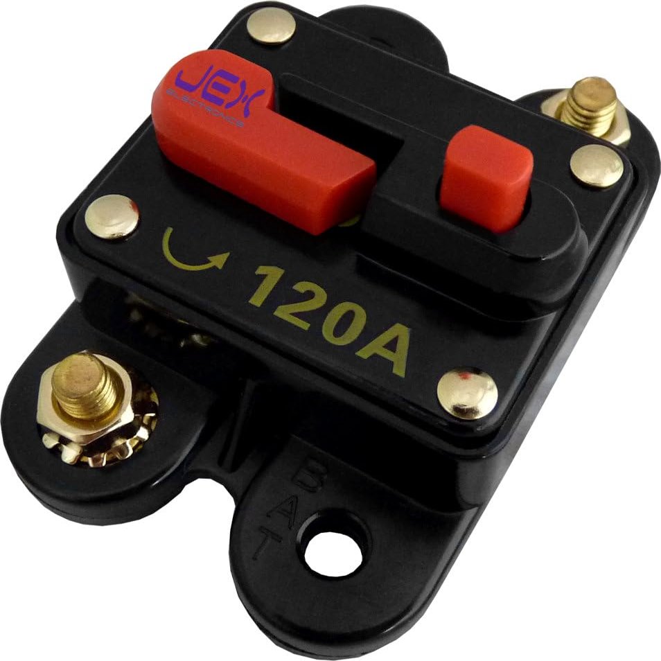 Jex Electronics 120 Amp in-Line Circuit Breaker Stereo/Audio/Car/RV 120A/120AMP Fuse 12V/24V/32V