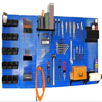 Wall Control Pegboard Organizer 8 ft Pegboard Master Workbench Kit with Blue Toolboard and Black Pegboard Hooks