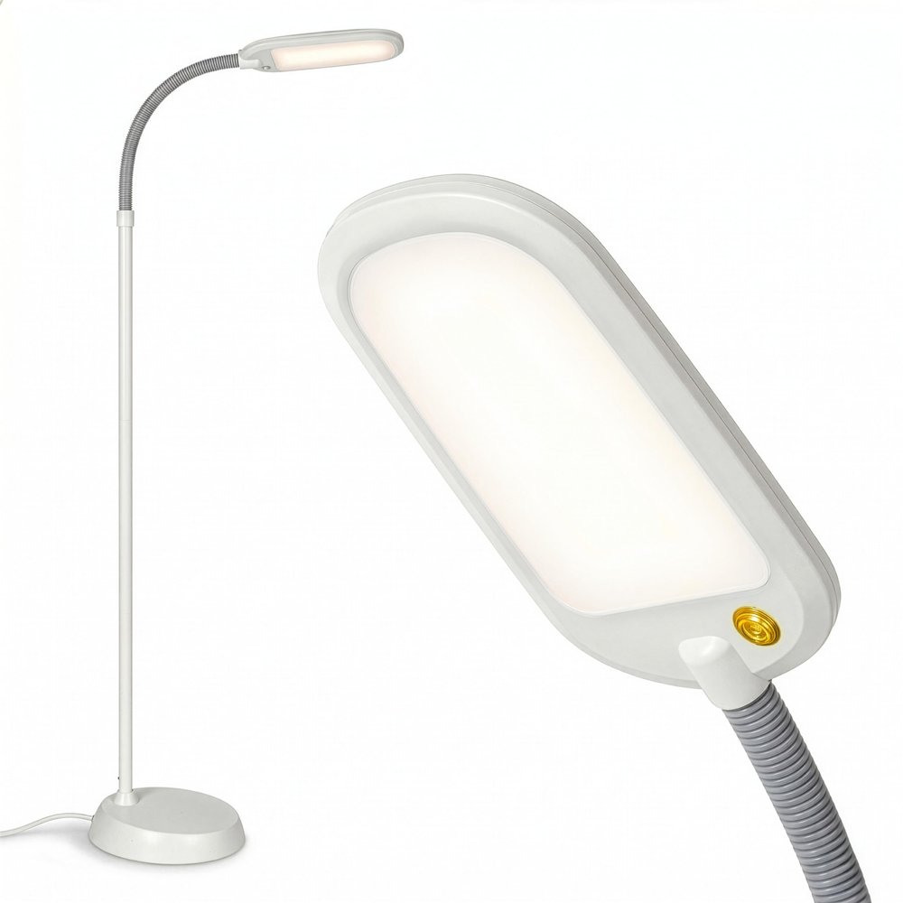 Brightech Litespan LED 2nd Edition Reading Floor Lamp with Cool, Soft & Warm White LED's - Built-in Dimmer - Adjustable Design Pivots in Any Direction - Energy Saving 12 Watts - Alpine White