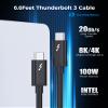 Cable Matters [Intel Certified] 20Gbps Thunderbolt 3 Cable - 6.6ft, USB-C Thunderbolt Cable, Supports 100W Charging, 8K Video, and Data Transfer, Black view 2