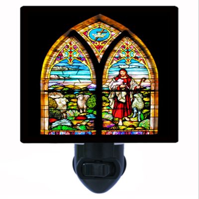 Religious Night Light, Stained Glass Good Shepherd, Church LED Night Light