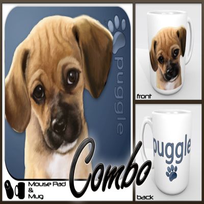 Puggle "for Dog Lovers Only" Mouse Pad and Mug Combo Set (blue)