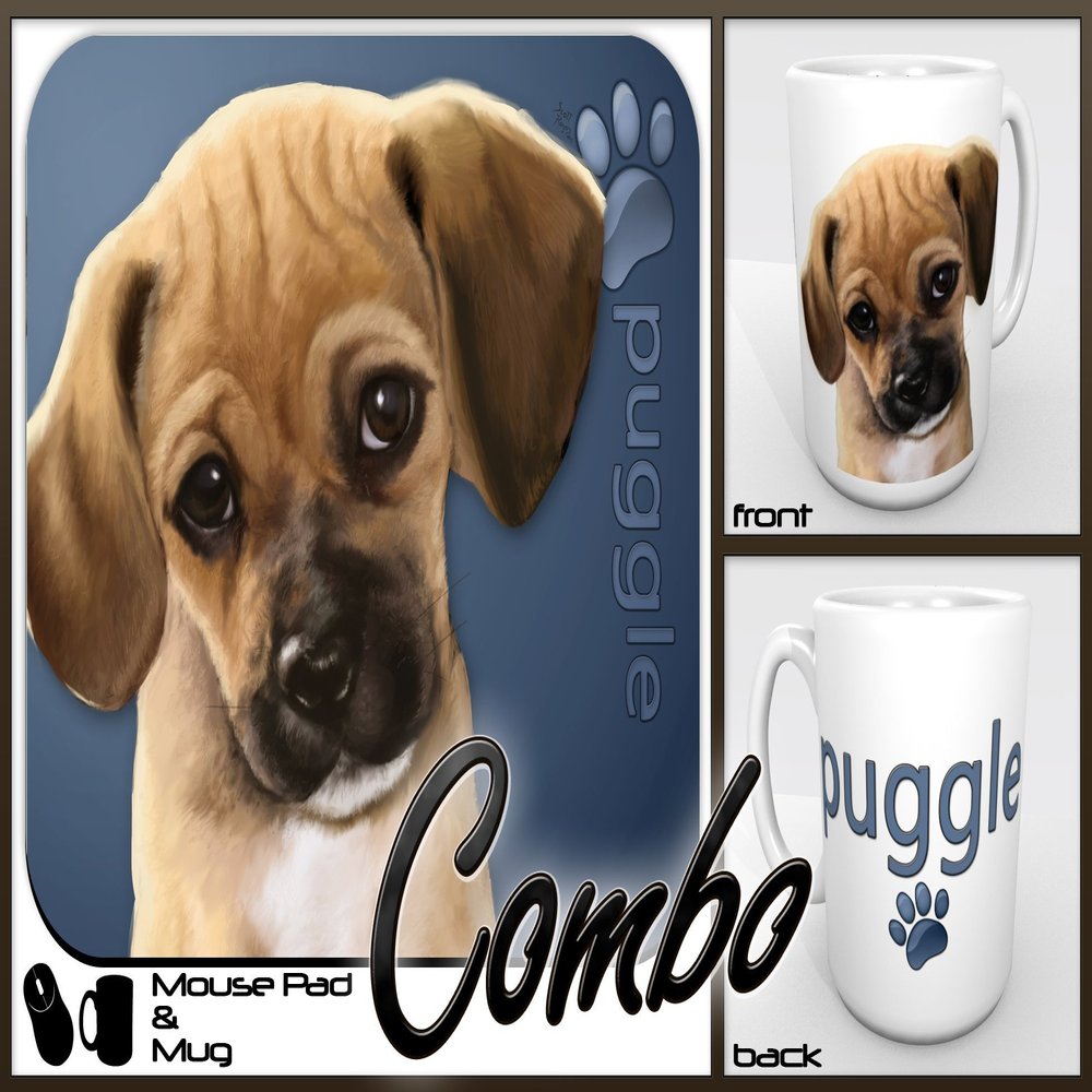 Puggle "for Dog Lovers Only" Mouse Pad and Mug Combo Set (blue)