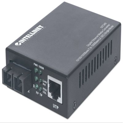 Intellinet Gigabit Single-Mode Media Converter, SC to RJ45, 20 km