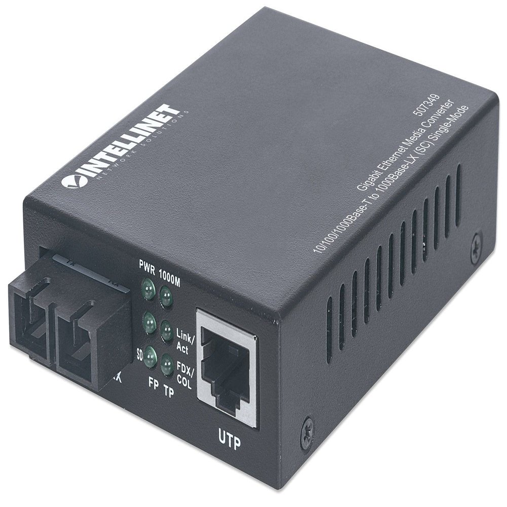 Intellinet Gigabit Single-Mode Media Converter, SC to RJ45, 20 km
