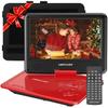 DBPOWER 11.5" Portable DVD Player, 5-Hour Built-in Rechargeable Battery, 9" Swivel Screen, Support CD/DVD/SD Card/USB, Remote Control, 1.8 Meter Car Charger, Power Adaptor and Car Headrest (Red) view 1